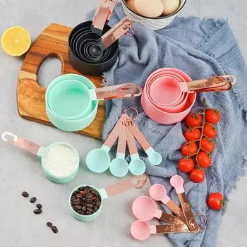 8 шт./набор мерных стаканов, ложек с ручкой из нержавеющей стали, для выпечки, тортов, кондитерских изделий, кухонных принадлежностей, для измерения емкости, кухонный гаджет розовый