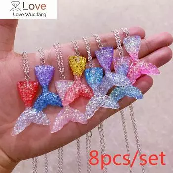 8 шт. набор модных красочных градиентных хвостов русалки и 8 цветов мерцающей рыбьей чешуи ожерелье-чокер для женщин и девочек ювелирные изделия