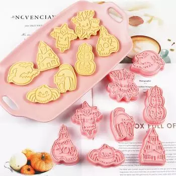 8 шт. Набор пластиковых формочек для печенья с изображением тыквы и призрака на Хэллоуин, пресс-формы для шоколада, инструменты для украшения торта помадкой