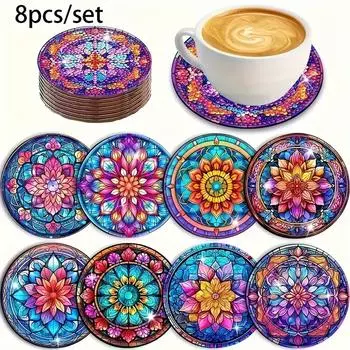 8 шт./набор подставок с алмазной росписью в виде мандалы и кронштейнами. Подставки своими руками для начинающих и взрослых, товары для творчества и рукоделия, подарки 8PCS/Set