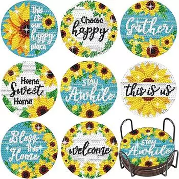 8 шт./набор подставок с алмазной росписью в виде подсолнухов с держателем Подставки своими руками для начинающих и взрослых, товары для творчества и рукоделия Подарки 8PCS/Set