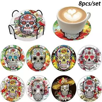 8 шт./набор подставок с алмазной росписью и рисунком черепа с кронштейнами Подставки своими руками для начинающих и взрослых, товары для творчества и рукоделия, подарки 8PCS/Set