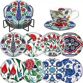 8 шт./набор подставок с алмазной росписью и узором павлина, набор с держателем, подставки своими руками для начинающих и взрослых, товары для творчества и рукоделия, подарки 8PCS/Set