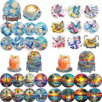 8 шт./набор подставок с алмазной росписью в виде ракушек на пляже, с кронштейнами, подставки своими руками для начинающих и взрослых, товары для творчества и рукоделия, подарки 8PCS/Set