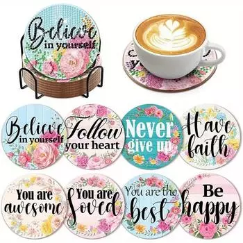 8 шт./набор подставок с текстовым узором и алмазной росписью, набор с держателем, подставки своими руками для начинающих и взрослых, товары для творчества и рукоделия, подарки 8PCS/Set