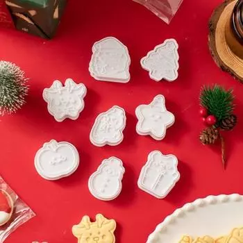 8 шт. набор рождественских формочек для печенья, формочки для печенья, милые формы Санта-Клауса, снеговика, праздничные инструменты для выпечки без бисфенола А для тортов, кондитерских изделий, праздничных угощений Sets