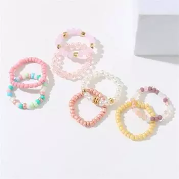 8 шт. набор женских колец разноцветные бусины из искусственного жемчуга, искусственный кристалл, гладкий розовый