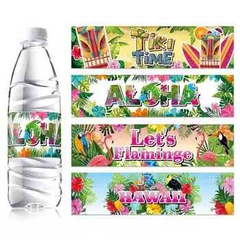 8 шт. Наклейка на бутылку воды для гавайской вечеринки Aloha Flamingo Наклейка на бутылку для летней пляжной вечеринки Happy Hawaii Party Decor