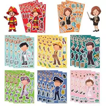 8 шт. наклейки-пазлы «сделай сам», забавный пожарный, уникальный доктор, медсестра, дизайн самостоятельной фигуры, безостаточные клейкие наклейки, варианты