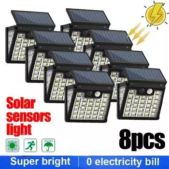 8 шт. наружный солнечный настенный светильник с датчиком движения солнечные уличные фонари водонепроницаемые 3 режима для сада, двора, ландшафтного украшения освещения 1pcs