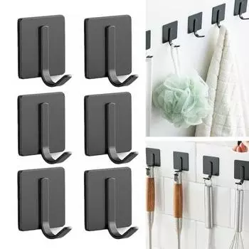 8 шт. настенные крючки для хранения без сверления, самоклеящиеся, несущие большую нагрузку, противоскользящая сумка, шляпа, одежда, полотенце чёрный