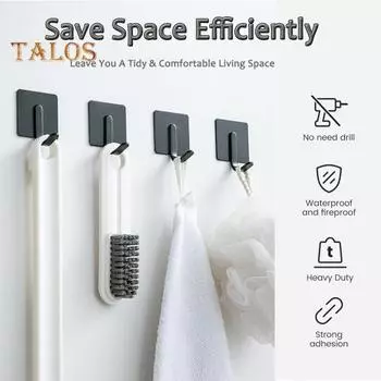 8 шт. настенные крючки для хранения без сверления, самоклеящиеся, большая несущая способность, противоскользящая сумка, шляпа, вешалка для полотенец, ванная комната, Hoem, общежитие, настенный органайзер для отеля чёрный