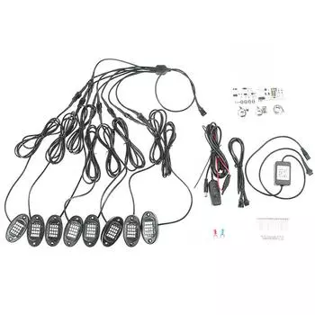 8 шт. Неоновая светодиодная RGB-подсветка днища, атмосфера, Bluetooth-приложение, двойной пульт дистанционного управления