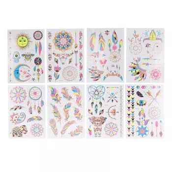 8 шт. неоновых тату-наклеек, флуоресцентные бронзирующие водостойкие светящиеся неоновые наклейки для вечеринки, тела, лица, кожи, временные