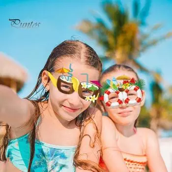 8 шт., очки для вечеринки в тропическом стиле, веселые гавайские бумажные очки, фламинго, пальмовые листья, ананасы, дизайн, детские летние вечеринки, пляжное украшение 8pcs