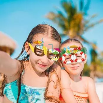 8 шт., очки для вечеринки в тропическом стиле, веселые гавайские бумажные очки, фламинго, пальмовые листья, ананасы, дизайн, детские летние вечеринки, пляжное украшение 8pcs