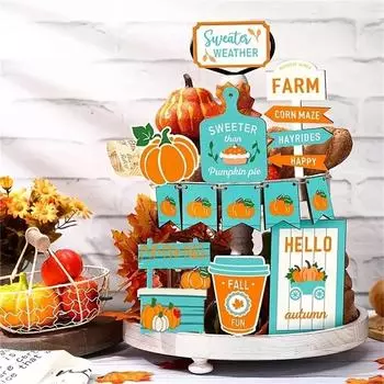 8 шт. Осеннее деревянное украшение на День благодарения, синее осеннее настольное украшение, деревянная табличка One Size