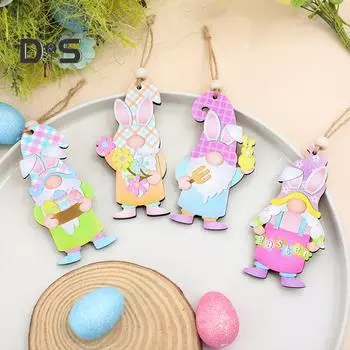 8 шт. пасхальные деревянные украшения в виде гномов, дверной знак в виде кролика, пасхальное подвесное украшение для фермерского дома, принадлежности для весенней вечеринки 8pcs