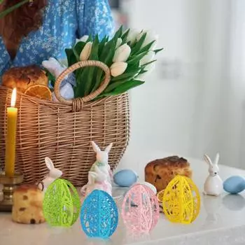 8 шт. пасхальных яиц, орнамент 3D, блестящая бумага, цветные яйца, украшение стола, стоящие вырезанные яйца для домашнего офиса, празднование Пасхи Sets
