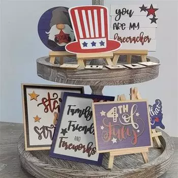 8 шт. патриотический многоуровневый декор подноса, набор деревянных знаков, знаки Дня независимости, декор американской звезды, день ветеранов, красные, белые, синие украшения для Inde красный