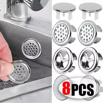 8 шт. пластиковая крышка перелива для раковины для кухни, вставка для замены хромированного отверстия, круглая крышка для слива, аксессуары для раковины B-1PCS