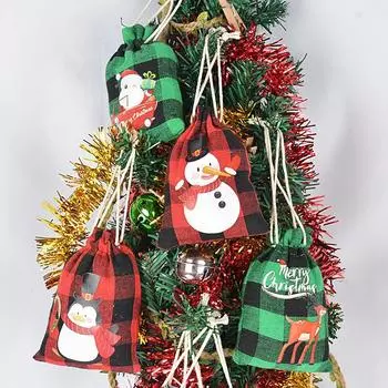 8 шт. Подарочный пакет на завязке Упаковка Снеговик Лось Санта Клаус Рождественская елка