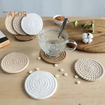 8 шт. подставки для напитков, впитывающие подставки с держателем, термостойкие хлопчатобумажные подставки, минималистичный домашний декор, защита столешницы 8pcs A