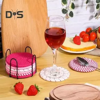 8 шт. подставки для напитков, впитывающие подставки с держателем, термостойкие хлопчатобумажные подставки, минималистичный домашний декор, защита столешницы 8pcs C