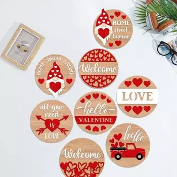 8 шт. подставок ко Дню святого Валентина, деревянные кружки, чашки, подставки под напитки, 4-дюймовые круглые подставки с принтами в виде сердец и гномов для защиты столешницы Sets