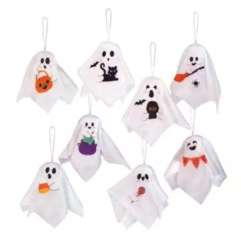 8 шт. Подвесные фетровые украшения в виде привидений, Мягкие фетровые подвески в виде привидений, Хэллоуинские украшения для вечеринок, Двери, Окна, Для помещений 1 Set