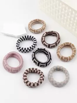 8 шт. ярких крупных полотенечных принтов, резинка для волос с высокой эластичностью, бесшовная головная веревка, резинка для волос для пучка, украшение для волос Size fits all