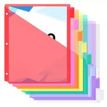 8 шт. Разделители для папок с кармашками, цветные вкладки для разделения рабочих тетрадей, легкая классификация, 3 отверстия для перфорации, папки для хранения листов