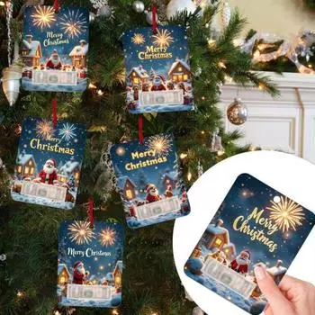 8 шт. Рождественская открытка Подвеска Рождественский кошелек Карты Двусторонняя лента Рождественская елка Печать Держатель для денег Украшение Зажим для денег Украшение B