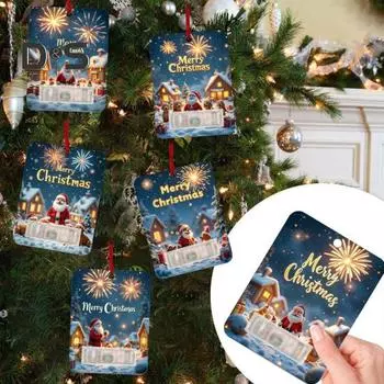 8 шт. Рождественская открытка Подвеска Рождественский кошелек Карты Двусторонняя лента Рождественская елка Печать Держатель для денег Украшение Зажим для денег Украшение C