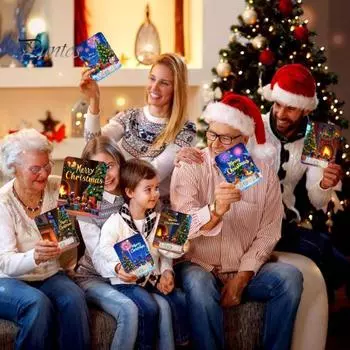 8 шт. Рождественская открытка Подвеска Рождественский кошелек Карты Двусторонняя лента Рождественская елка Печать Держатель для денег Украшение Зажим для денег Украшение A