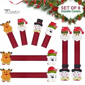 8 шт. рождественские чехлы на ручки холодильника Санта снеговик медведь лось чехлы для кухонных приборов холодильник микроволновая печь посудомоечная машина дверные ручки протекторы 8Pcs