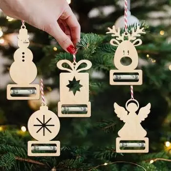 8 шт. рождественские держатели для денег деревянные подарочные карты украшения рождественская елка подвесной держатель для купонов