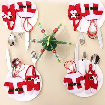 8 шт. рождественские держатели для столовых приборов сезонные праздничные чехлы для посуды многоразовые ножи вилки ложки C