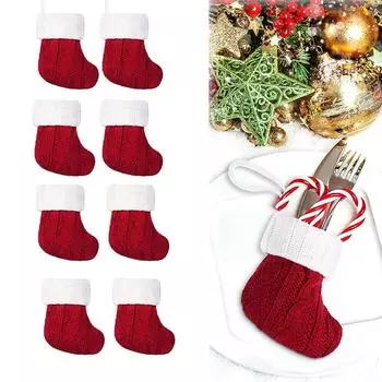 8 шт. Рождественские маленькие чулки вязаные рождественские классические чулки маленькие рождественские чулки для камина праздничные подвесные украшения чулки One Size красный