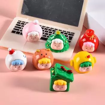 8 шт. Рождественские миниатюрные фигурки, комплект украшений, Санта-Клаус, узор дерева, очаровательный мультяшный дизайн, украшение из смолы, орнамент 8pcs