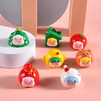 8 шт. Рождественские миниатюрные фигурки, комплект украшений, Санта-Клаус, узор дерева, очаровательный мультяшный дизайн, украшение из смолы, орнамент 8pcs