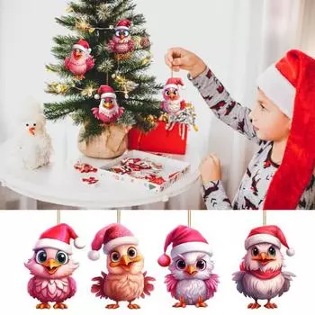 8 шт. Рождественские украшения, подвеска в виде сельскохозяйственного животного, мультяшный розовый цыпленок, подвесное украшение для праздничной комнаты, сада, двора, дерева, декор 8pcs