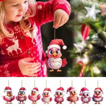 8 шт. Рождественские украшения Подвеска в виде сельскохозяйственного животного Мультяшная розовая курица Подвесное украшение для