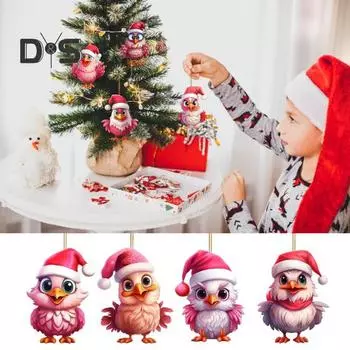 8 шт. Рождественские украшения, подвеска в виде сельскохозяйственного животного, мультяшный розовый цыпленок, подвесное украшение для праздничной комнаты, сада, двора, дерева, декор 8pcs