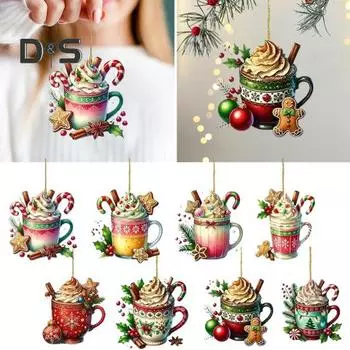 8 шт. Рождественские украшения, подвесные чашки горячего какао-кофе, украшения для рождественской елки, 2D, плоские акриловые украшения для декора елки 8pcs