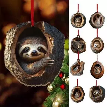 8 шт. Рождественские украшения в виде животных, 2D, плоские акриловые подвесные украшения в виде животных, декор для лесных животных