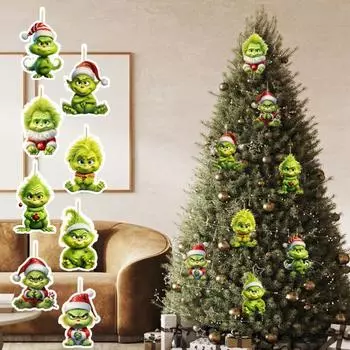 8 шт. Рождественский эльф, подвеска, акриловый зеленый эльф, подвесное украшение с веревкой, кукла-эльф с зелеными волосами A