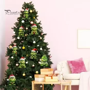 8 шт. Рождественский эльф, подвеска, акриловый зеленый эльф, подвесное украшение с веревкой, кукла-эльф с зелеными волосами, рождественское украшение для дерева, стены, двери, окна A