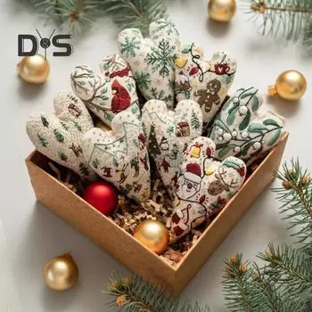 8 шт. рождественский комплект для вышивки своими руками, кулон в форме сердца, вышитый материал, готовый комплект для вышивки рождественского украшения ручной работы A