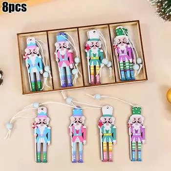 8 шт. Рождественский Щелкунчик Солдат Деревянный Подвесной Рождественский Елочный Подвесной Украшение 2024 Навидад для Дома 2025 Подарок на Новый Год 8csp/set розовый